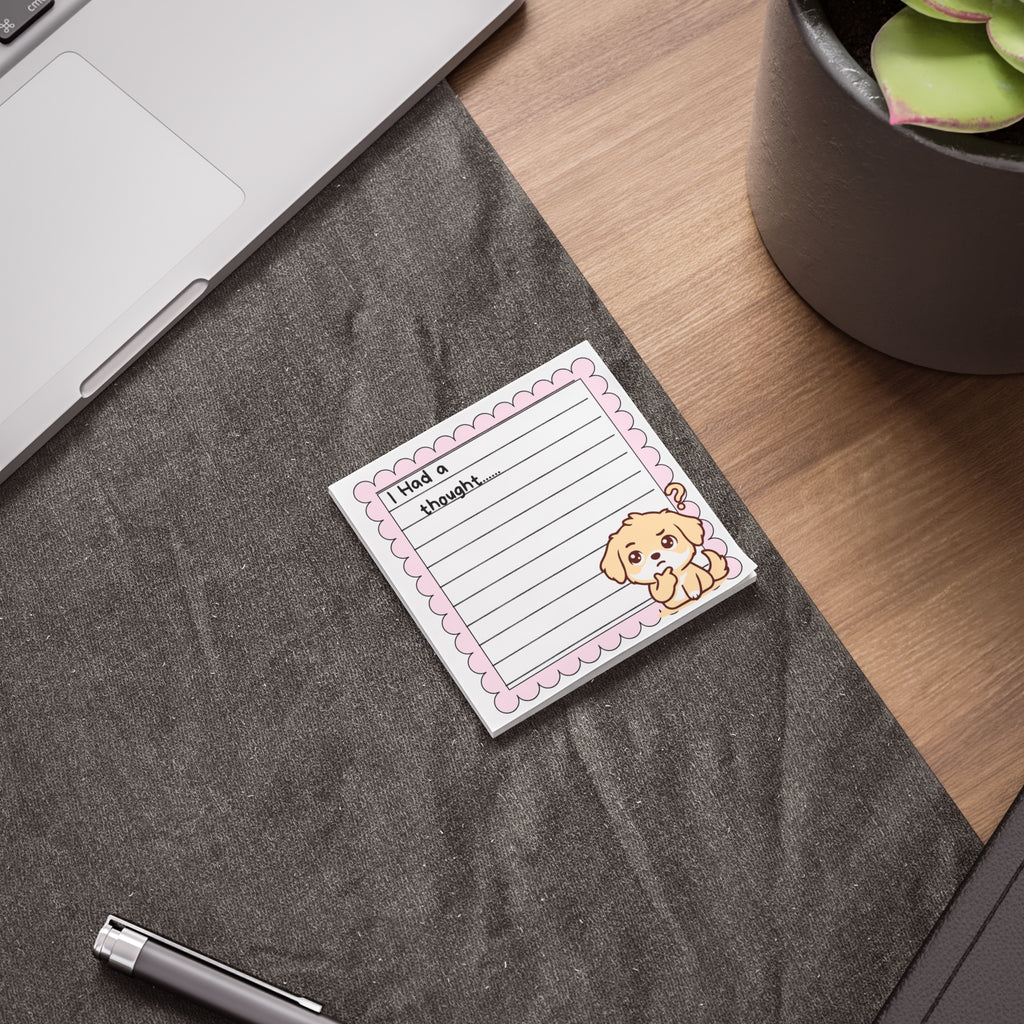 "I Had a Thought" Lined Sticky Notes — Cute Pink Scalloped Post-it Pads
