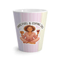 Chaos Fuel & Coping Juice Latte Mug | Pastel Stripes, Relaxed Meditating Figure