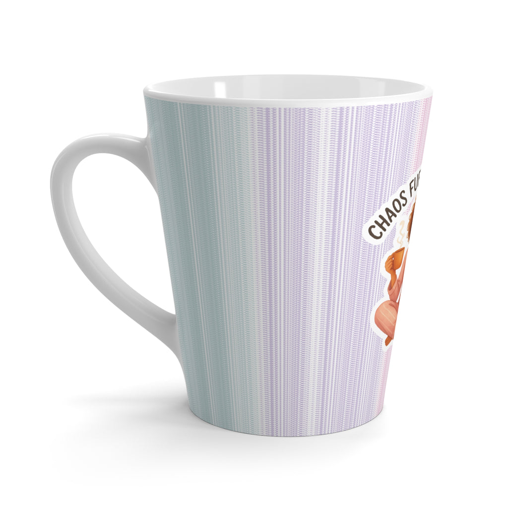 Chaos Fuel & Coping Juice Latte Mug | Pastel Stripes, Relaxed Meditating Figure