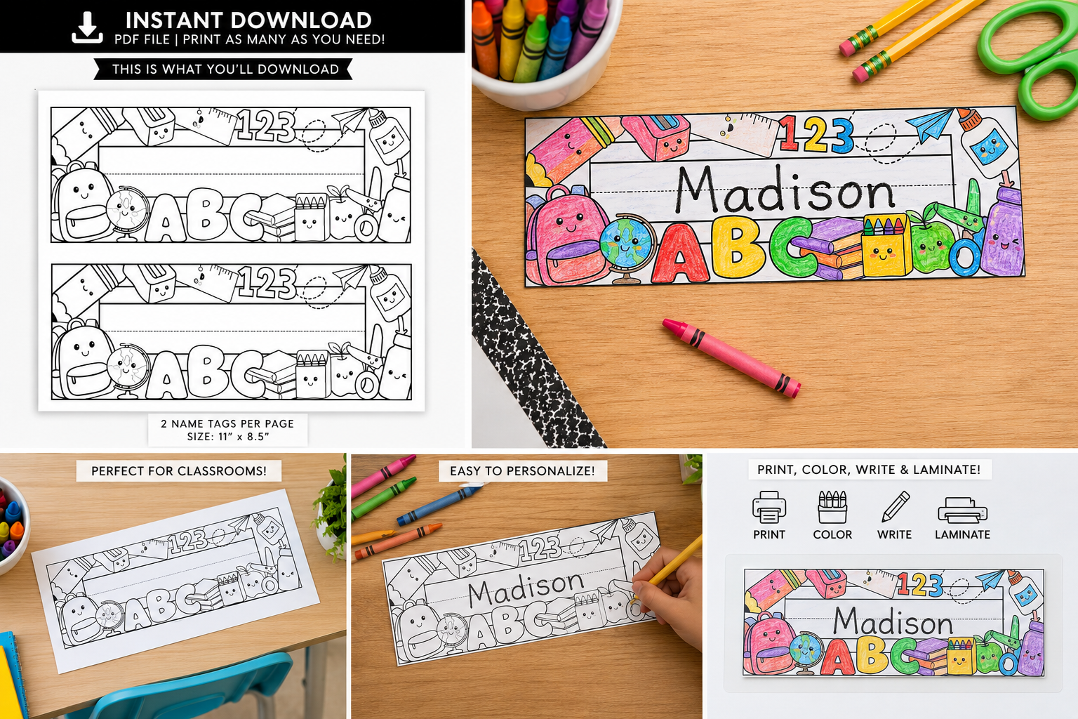 Color Your Own Student Name Desk Tag